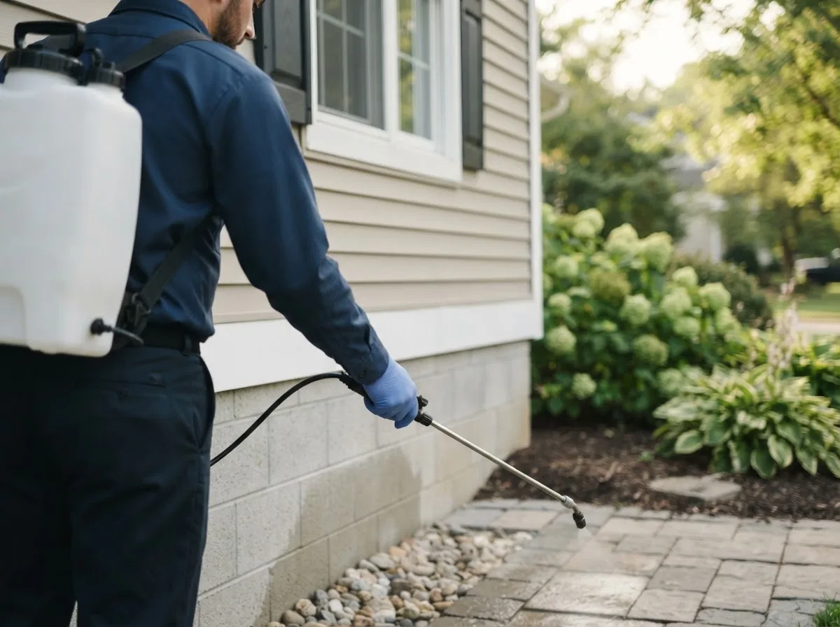 Pest control technician inspecting a home in Ridgeway, WI